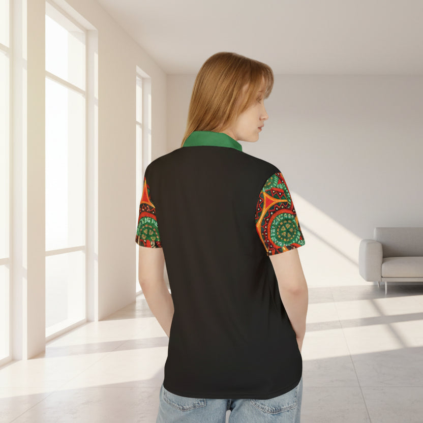 African Mandala Print Polo — Half-Panel Geo Pattern Golf Shirt