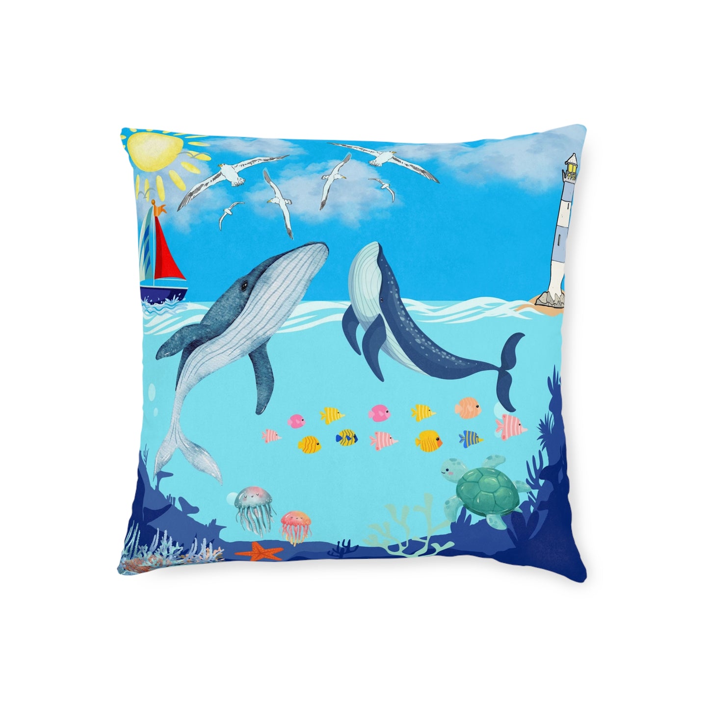 Whale Adventure Square Pillow – Coastal Home Decor