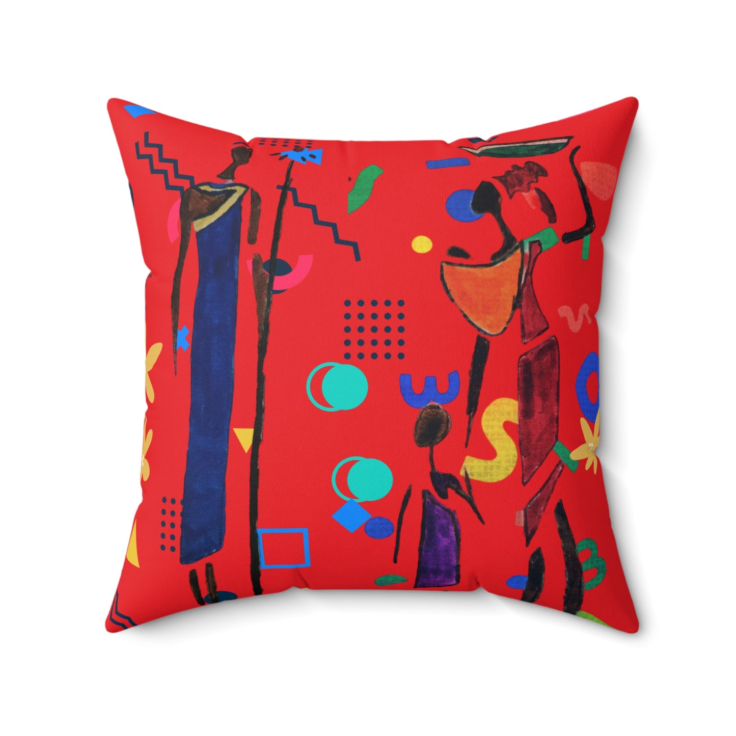 Ethnic Family Doodle Spun Polyester Square Pillow - Handcrafted Home Decor