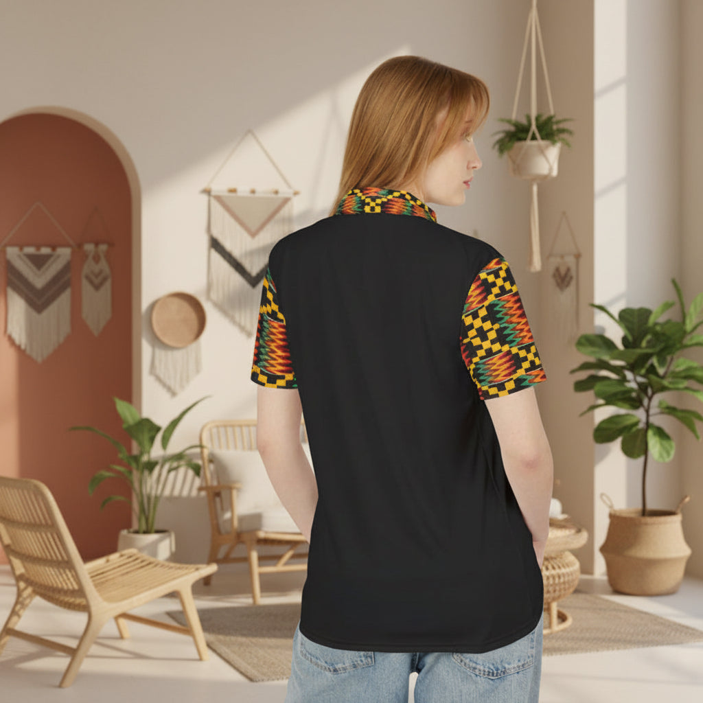 Kente Pattern Polo Shirt — Unisex African Print Short Sleeve Polo