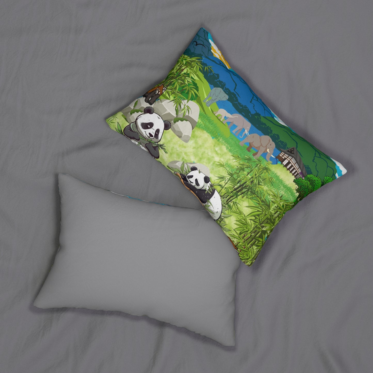 Cozy Wildlife Lumbar Pillow - Nature-Inspired Panda & Elephant Design