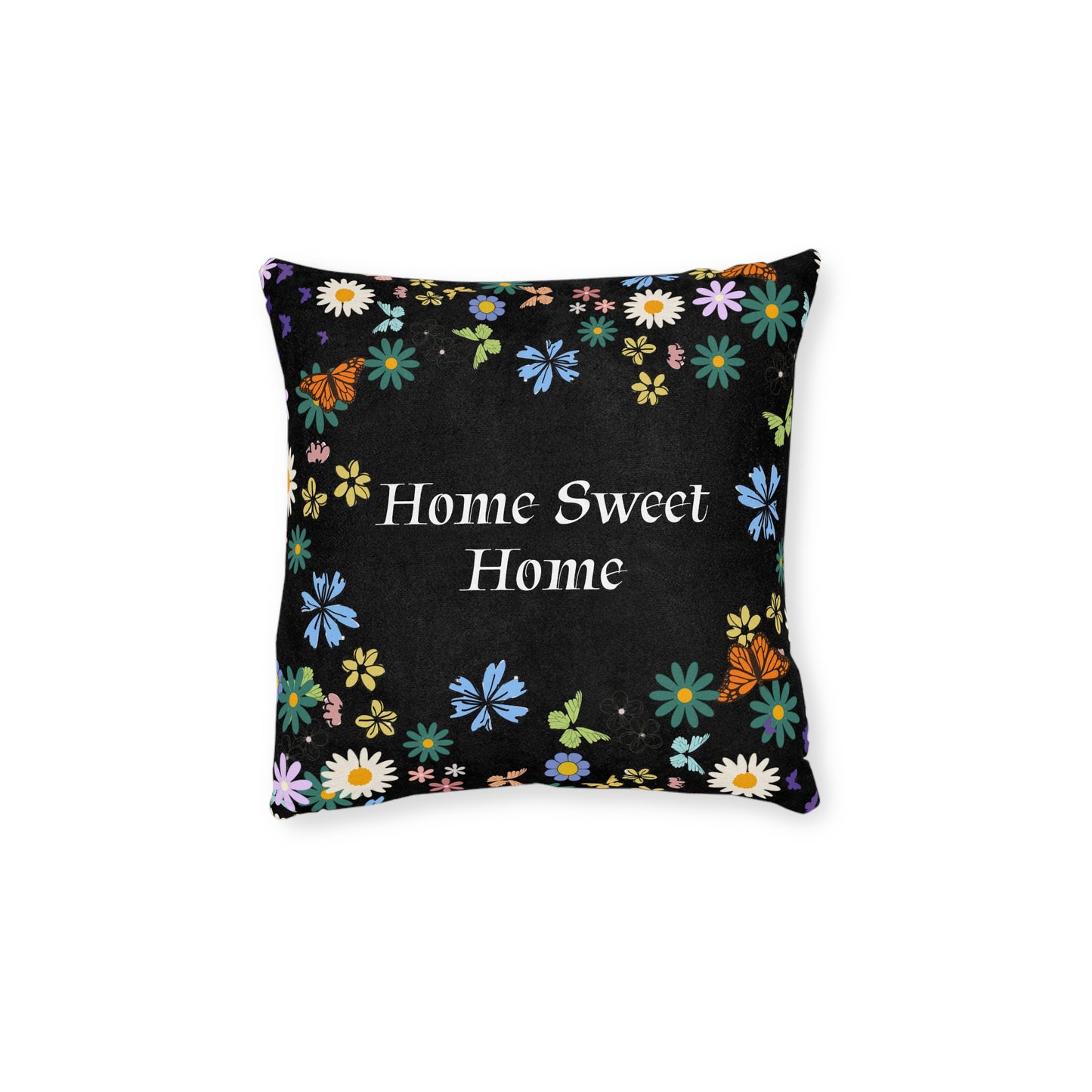 Floral Home Sweet Home Square Pillow - Cozy Decor for Living Room & Bedroom