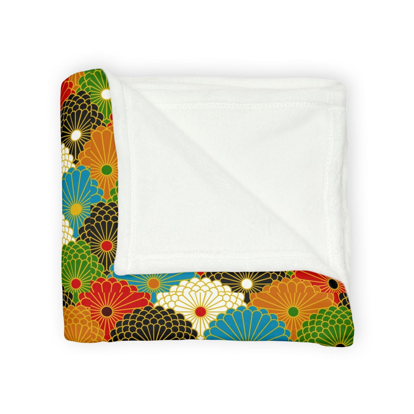 Retro Fan Pattern Polyester Blanket — Colorful Geometric Throw for Living Room & Gift
