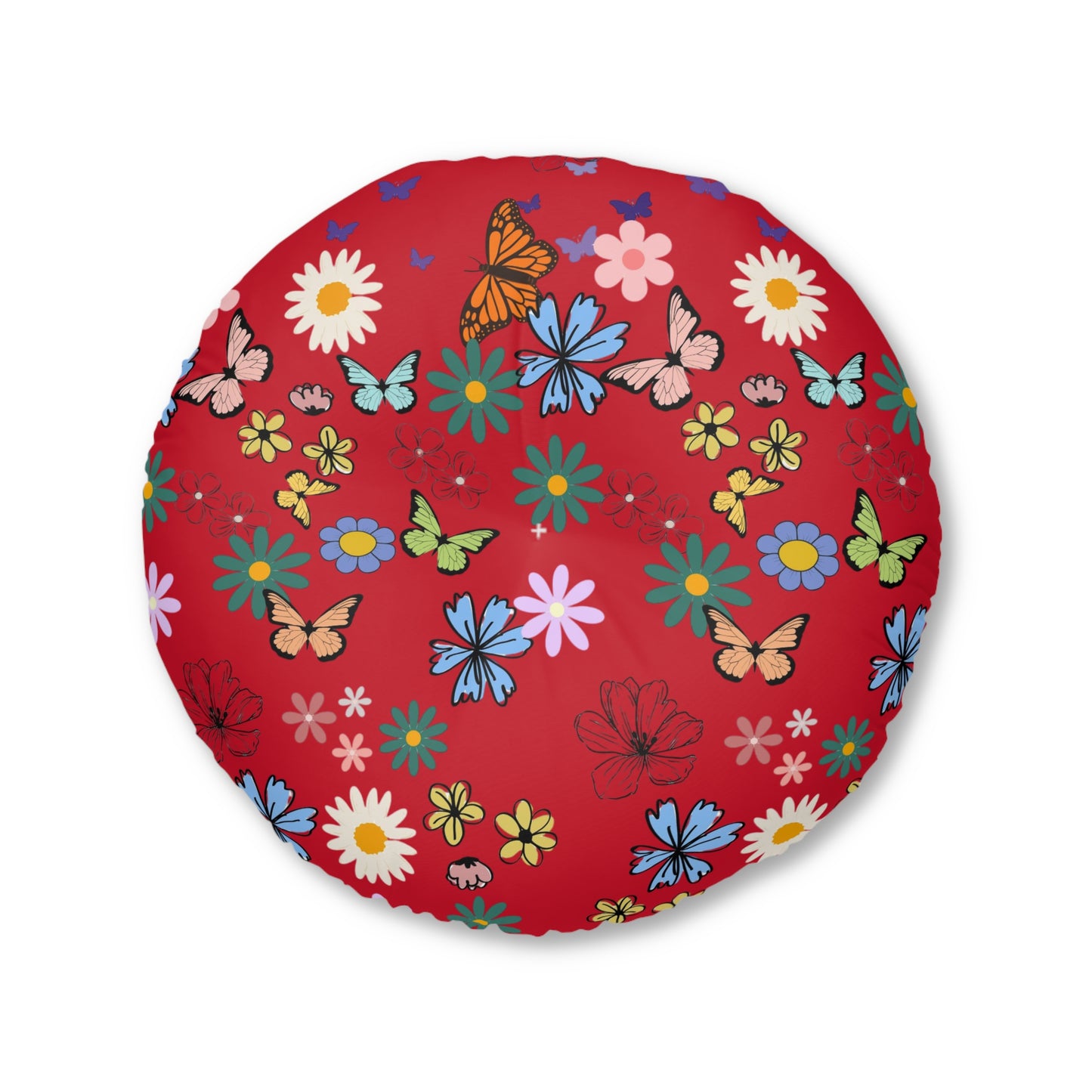 Floral Tufted Floor Pillow - Round Cushion for Cozy Decor