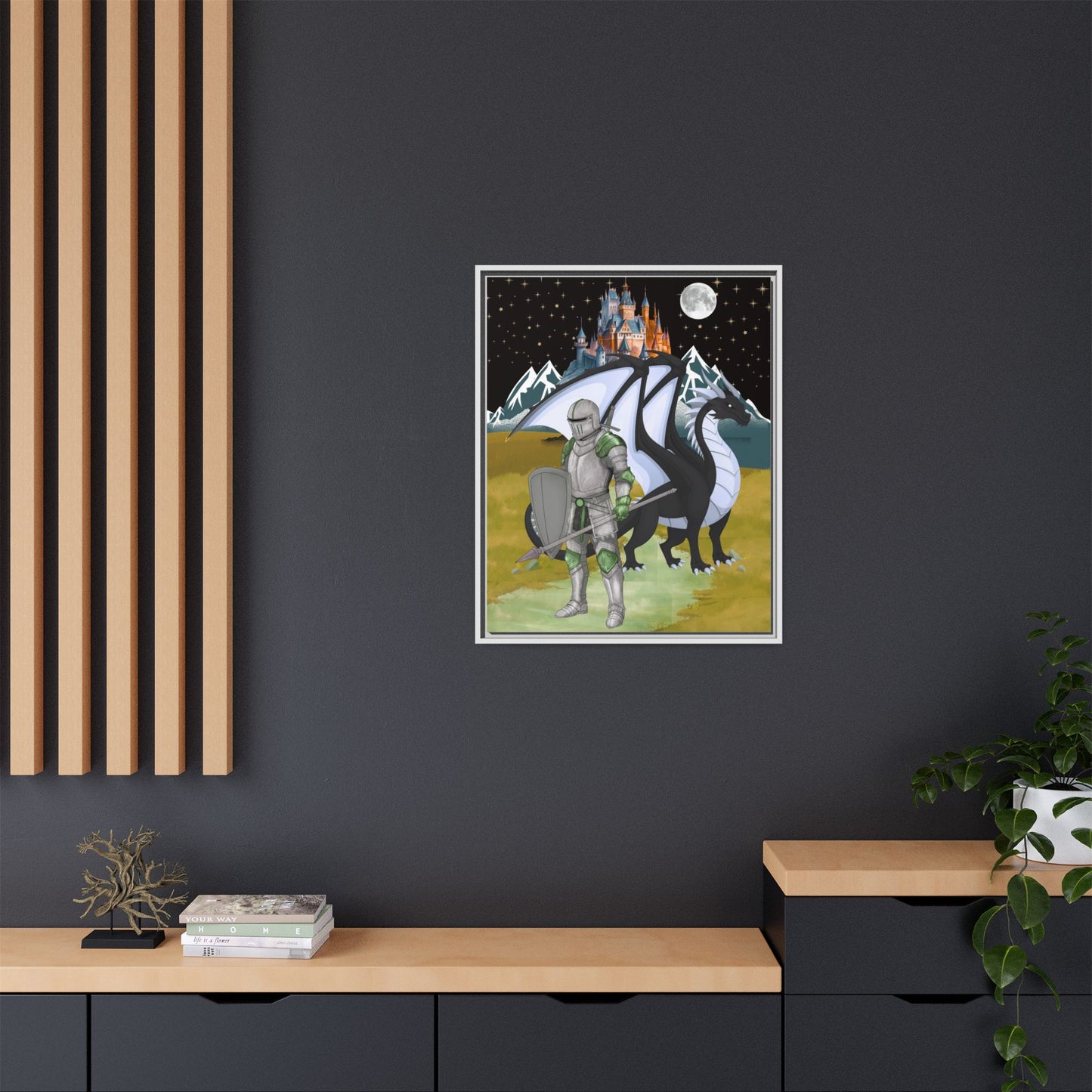 Framed Matte Canvas - Knight and Dragon Fantasy Art