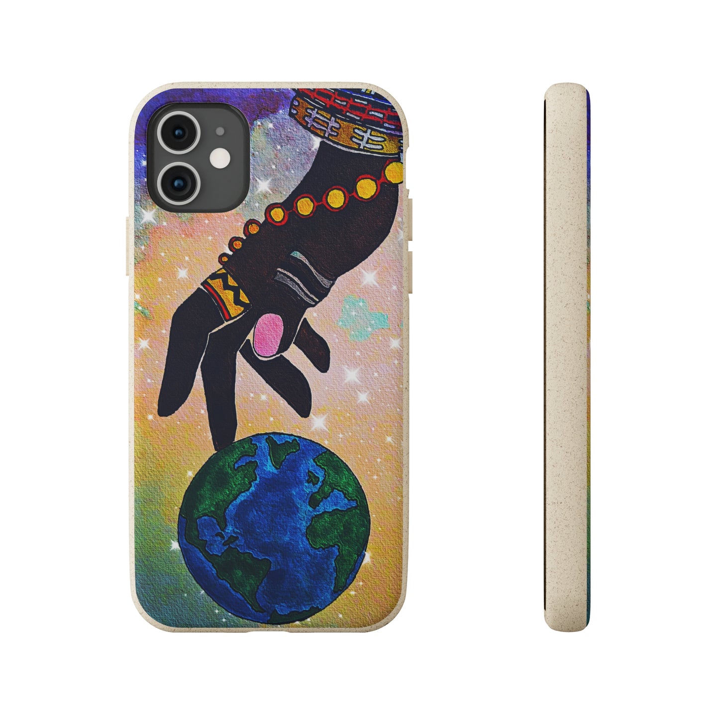 Artistic Biodegradable Case, Cosmic Ethnic Hand Design, Eco-Friendly Phone Accessory, iPhone and Android