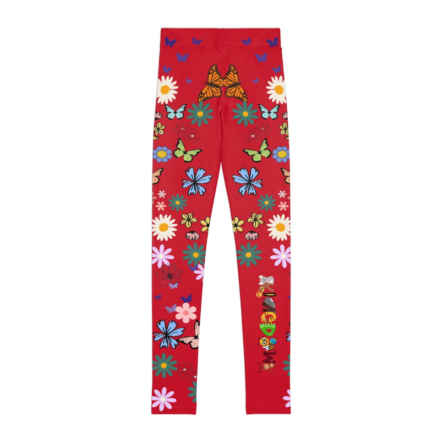 Colorful Floral Youth Leggings - Butterflies & Flowers Design