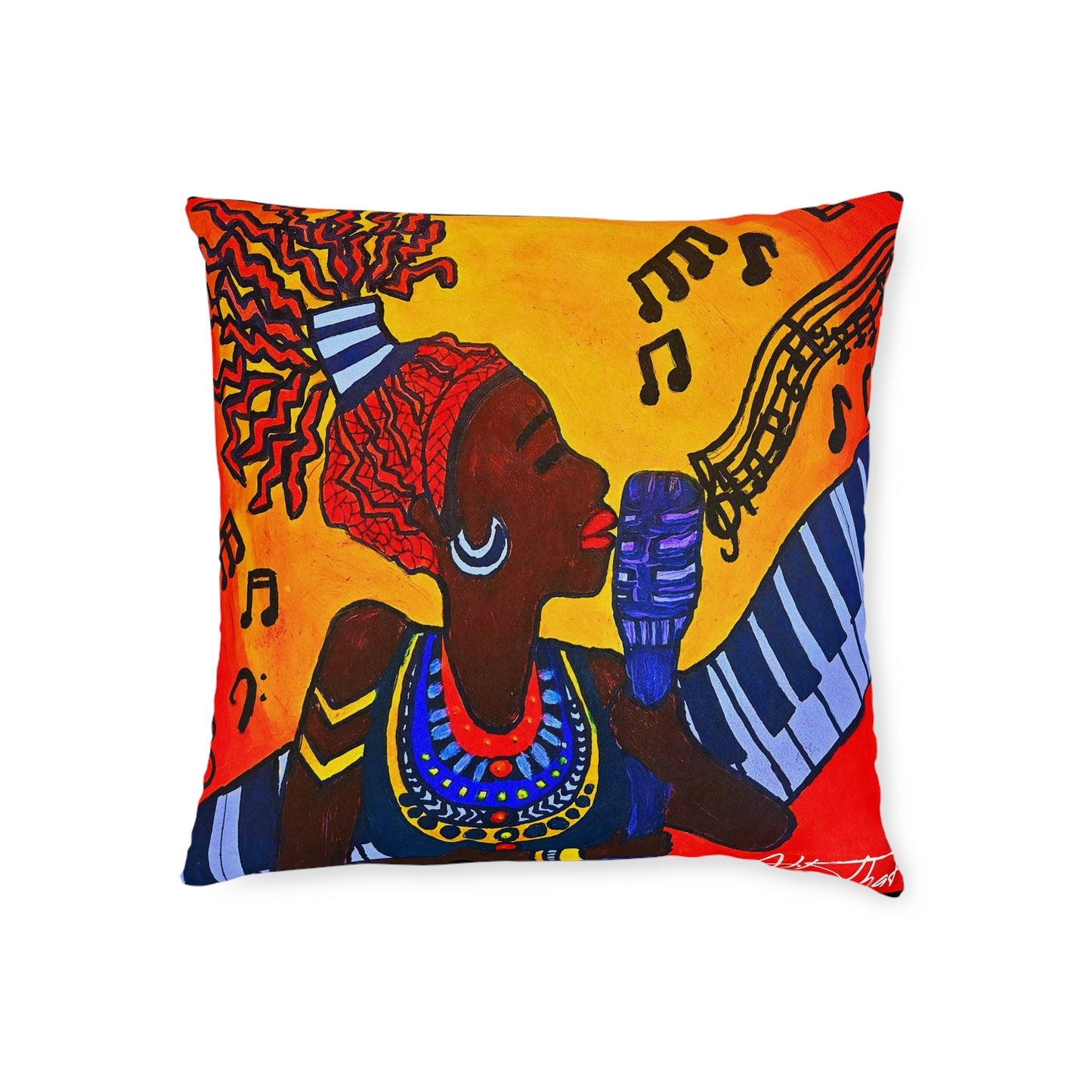 Musical Vibes Square Pillow | Colorful African American Art | Home Decor & Gifts