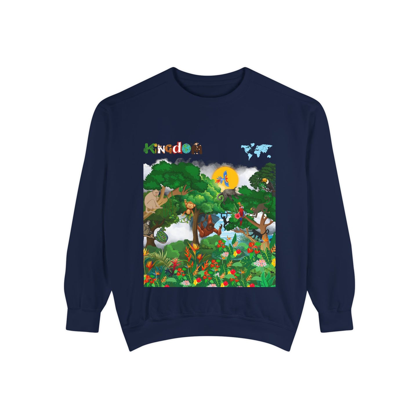 Jungle Theme Unisex Garment-Dyed Sweatshirt, Wild Animals Graphic, Safari Lover Gift