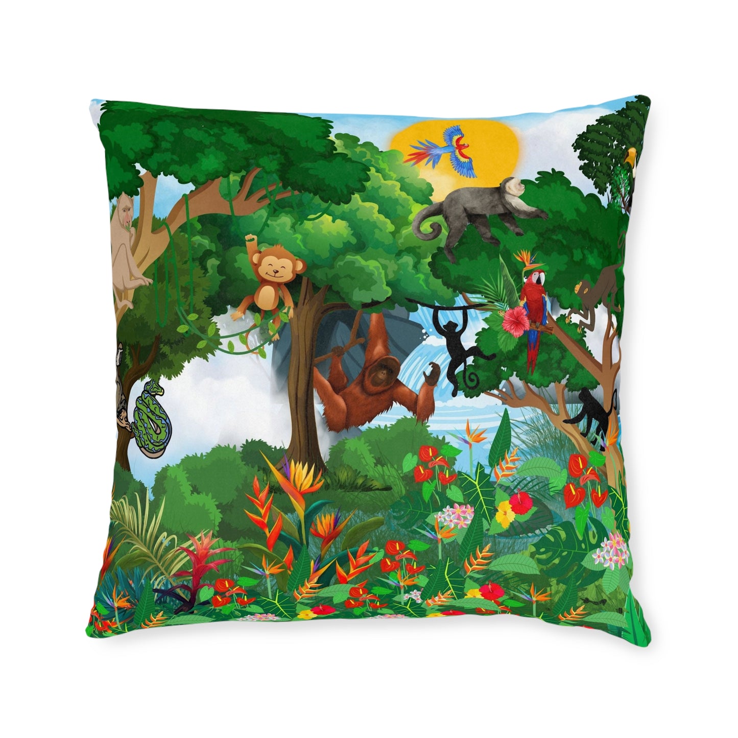 Vibrant Jungle Animal Square Pillow - Perfect for Kids' Rooms & Playspaces