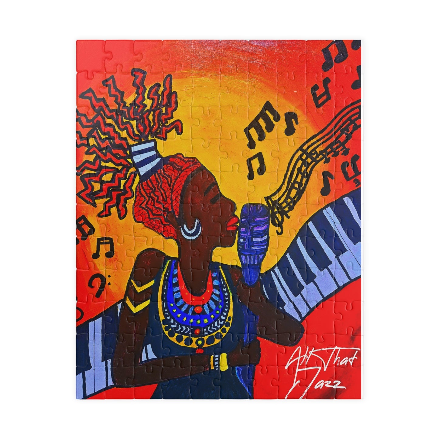 Colorful Jazz Singer Puzzle - Multiple Sizes- Artistic Jigsaw for Music Lovers