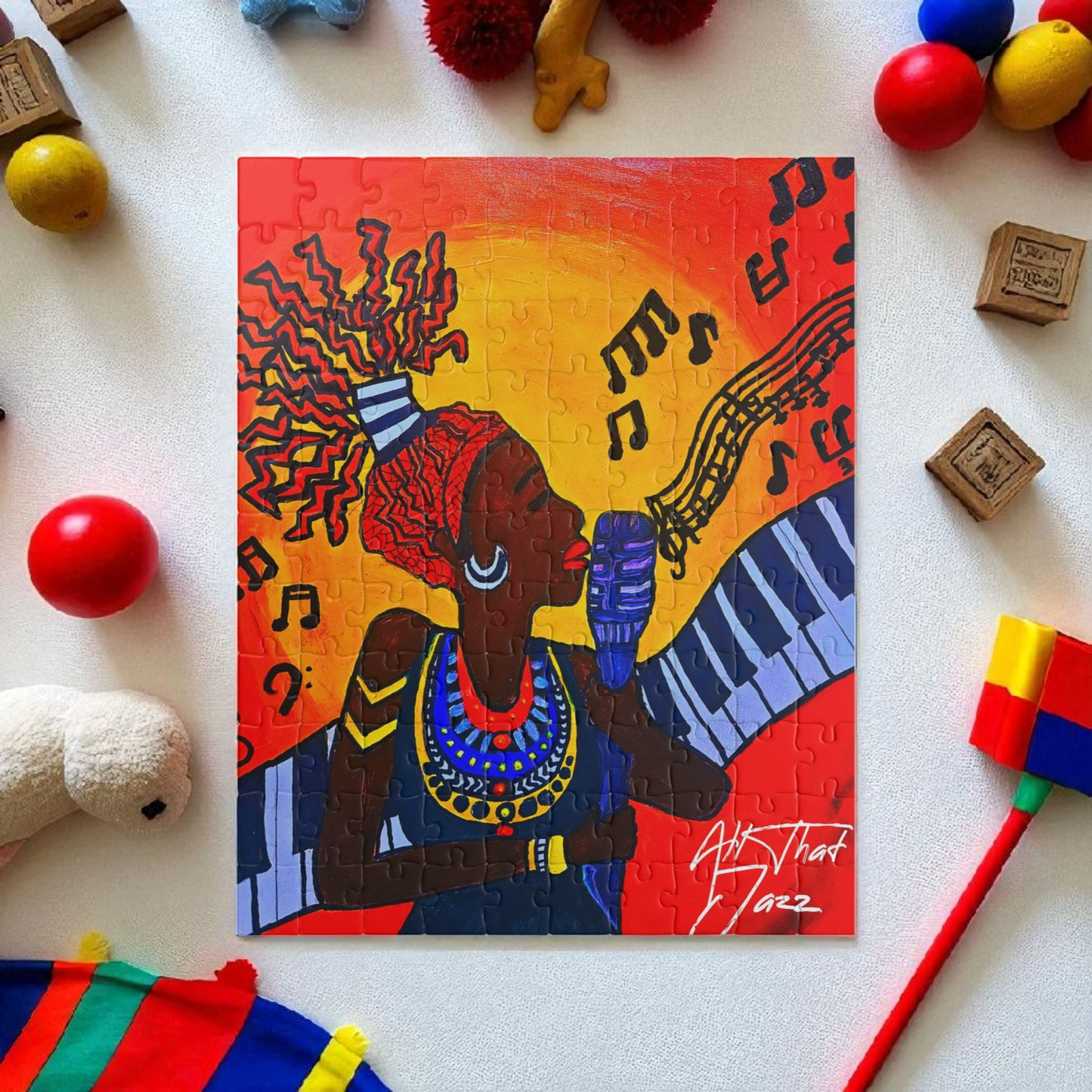 Colorful Jazz Singer Puzzle - Multiple Sizes- Artistic Jigsaw for Music Lovers