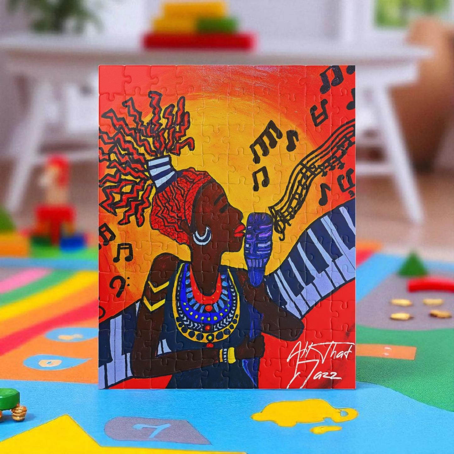 Colorful Jazz Singer Puzzle - Multiple Sizes- Artistic Jigsaw for Music Lovers