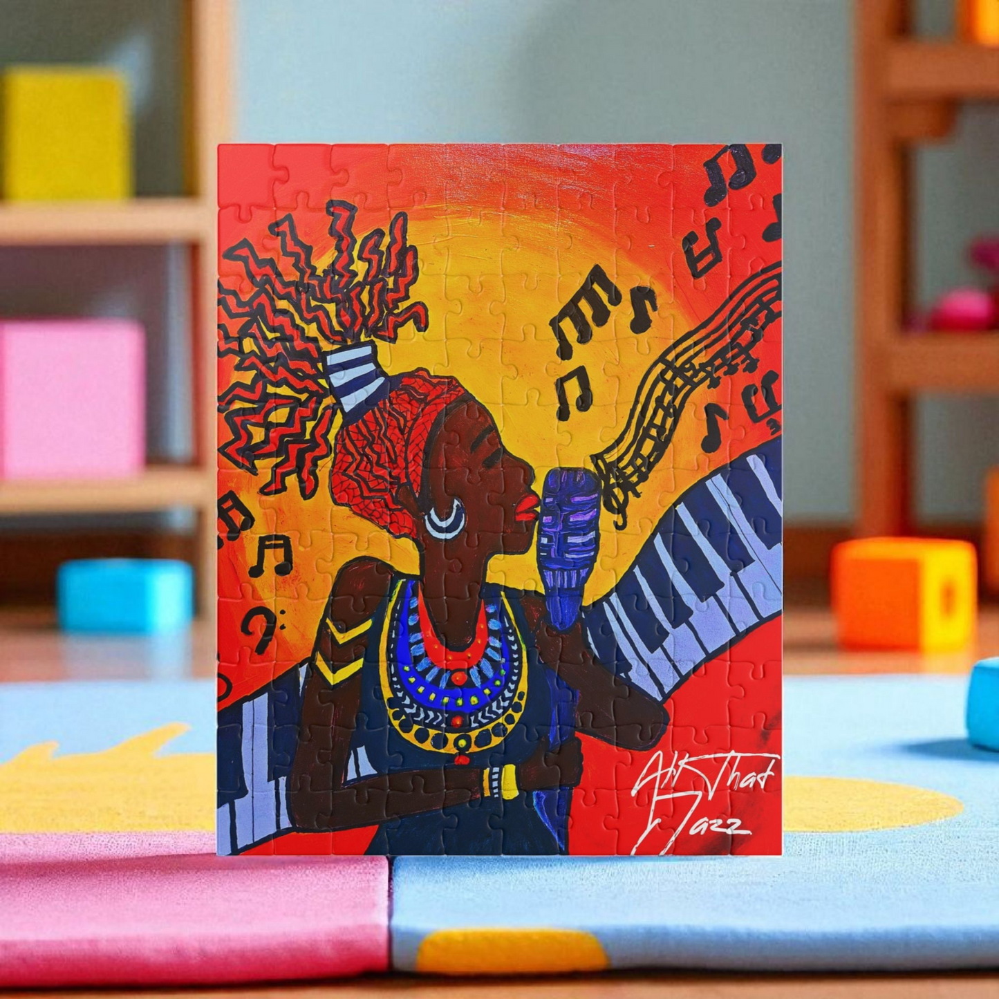 Colorful Jazz Singer Puzzle - Multiple Sizes- Artistic Jigsaw for Music Lovers