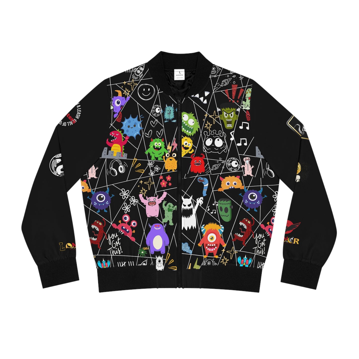 Monster Themed Cartoon Colorful Graphic Women's Jacket, Trendy Outerwear