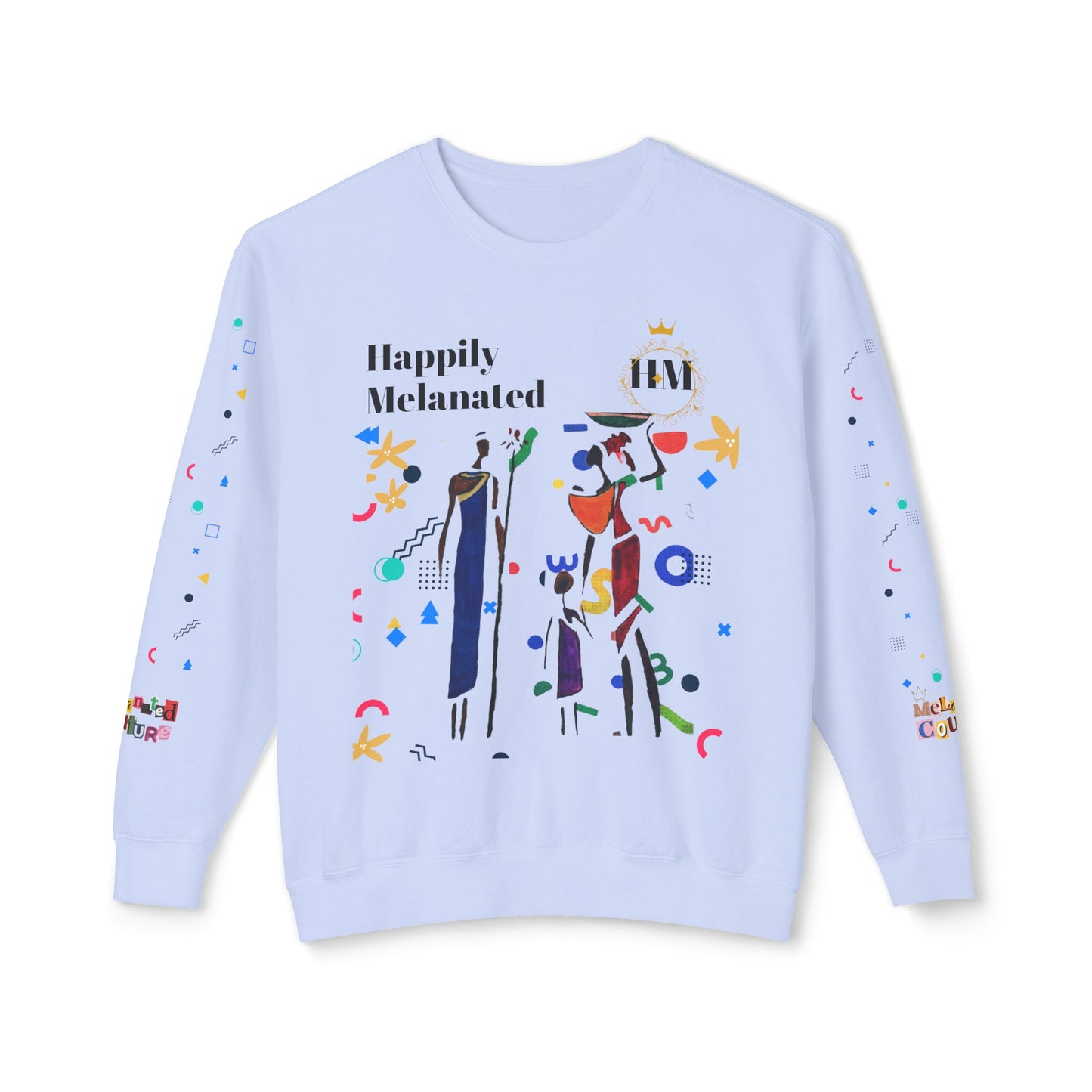 Bold Ethnic Unisex Light Weight Crewneck, Hand-drawn Tribal Family Doodle Design