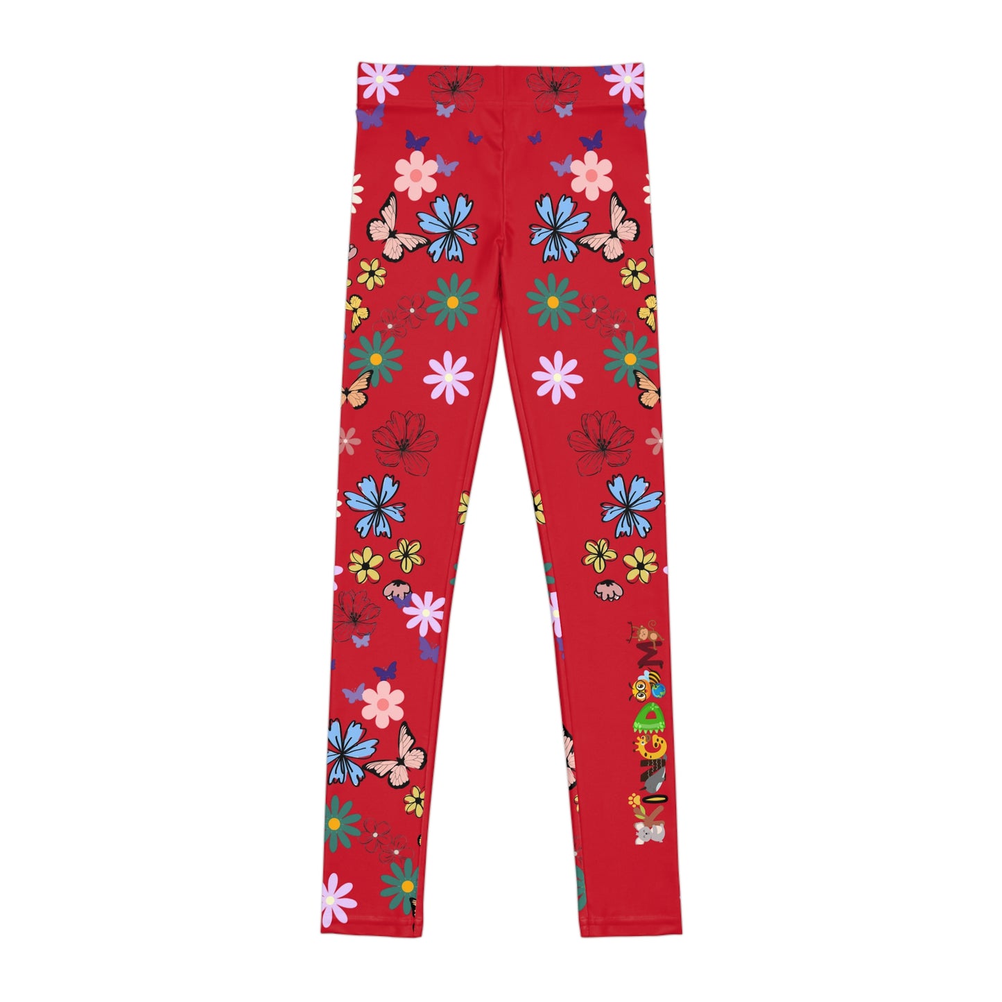 Colorful Floral Youth Leggings - Butterflies & Flowers Design