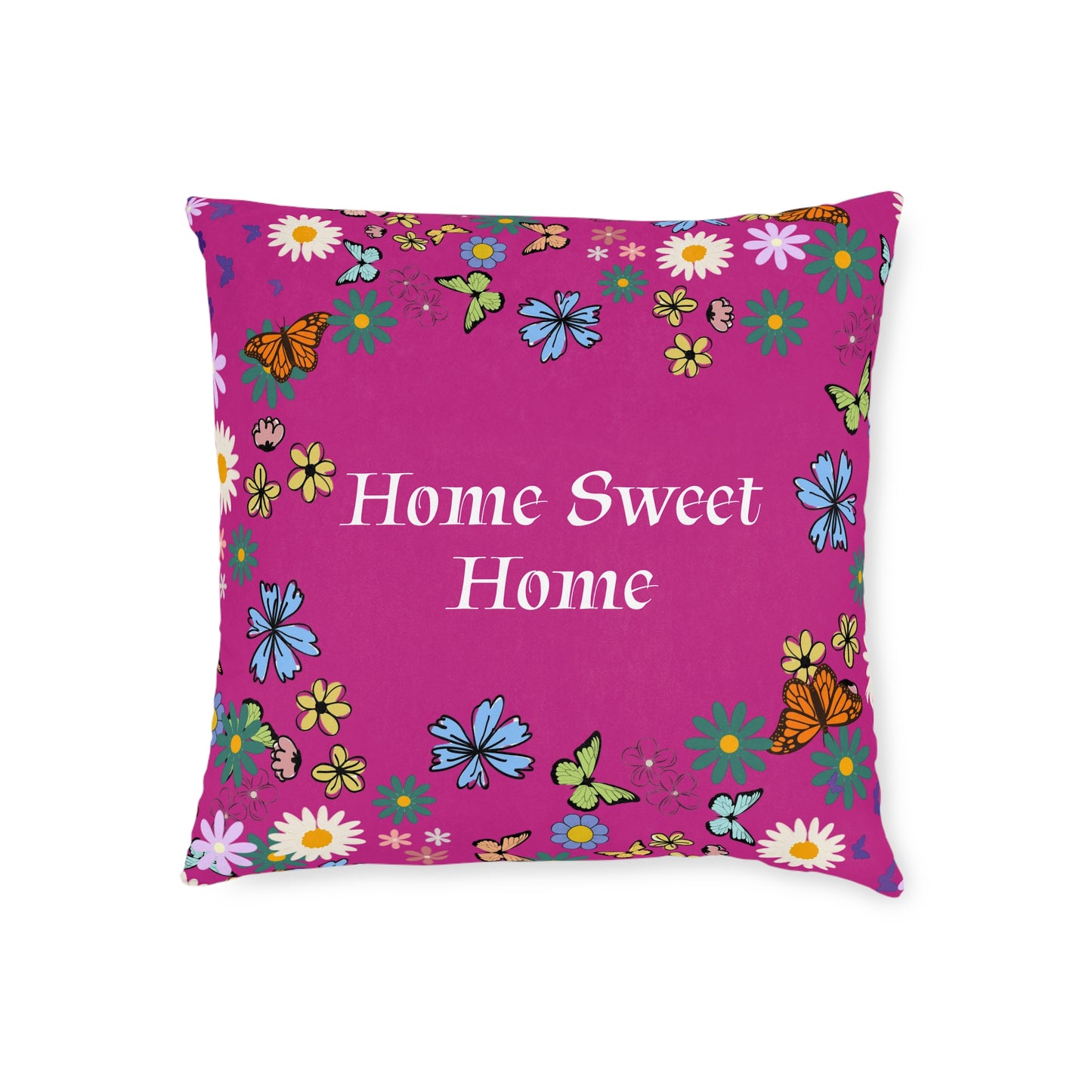 Floral Home Sweet Home Square Pillow - Cozy Decor for Living Room & Bedroom