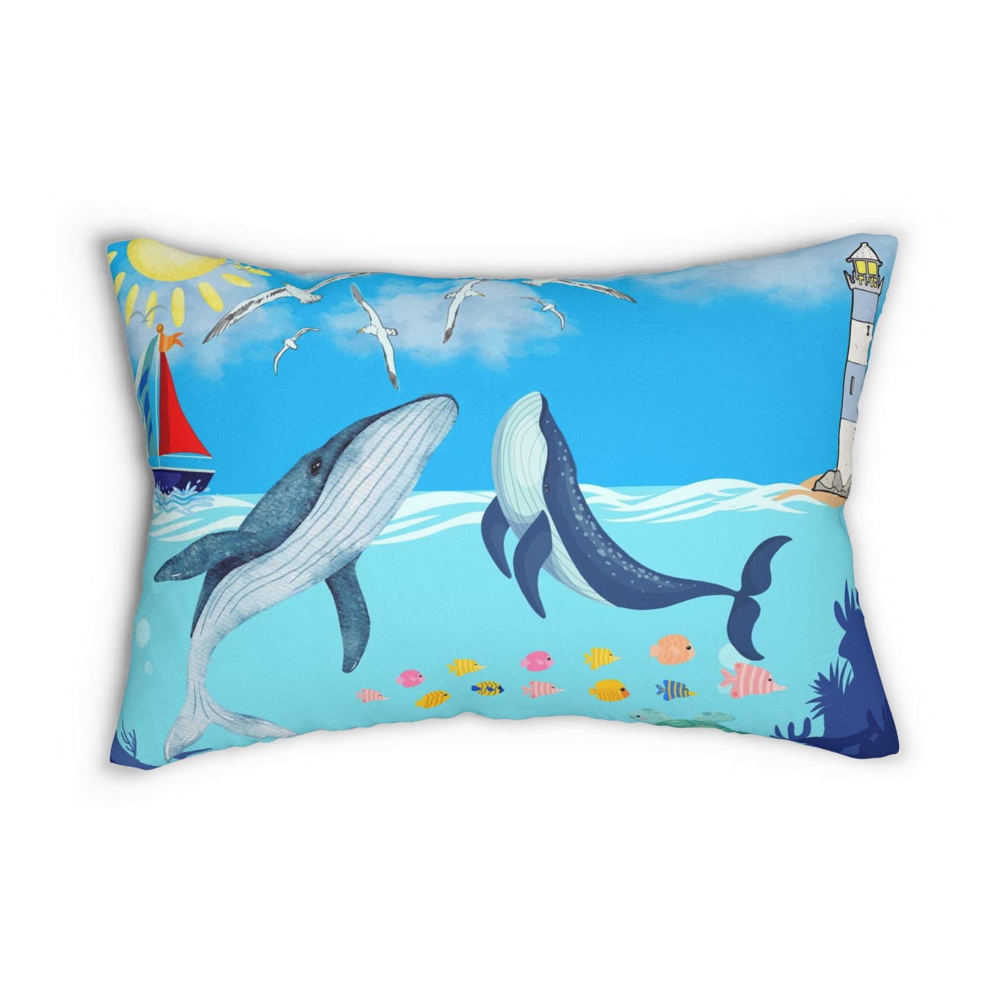 Whale Watching Lumbar Pillow - Coastal Decor for Beach Lovers