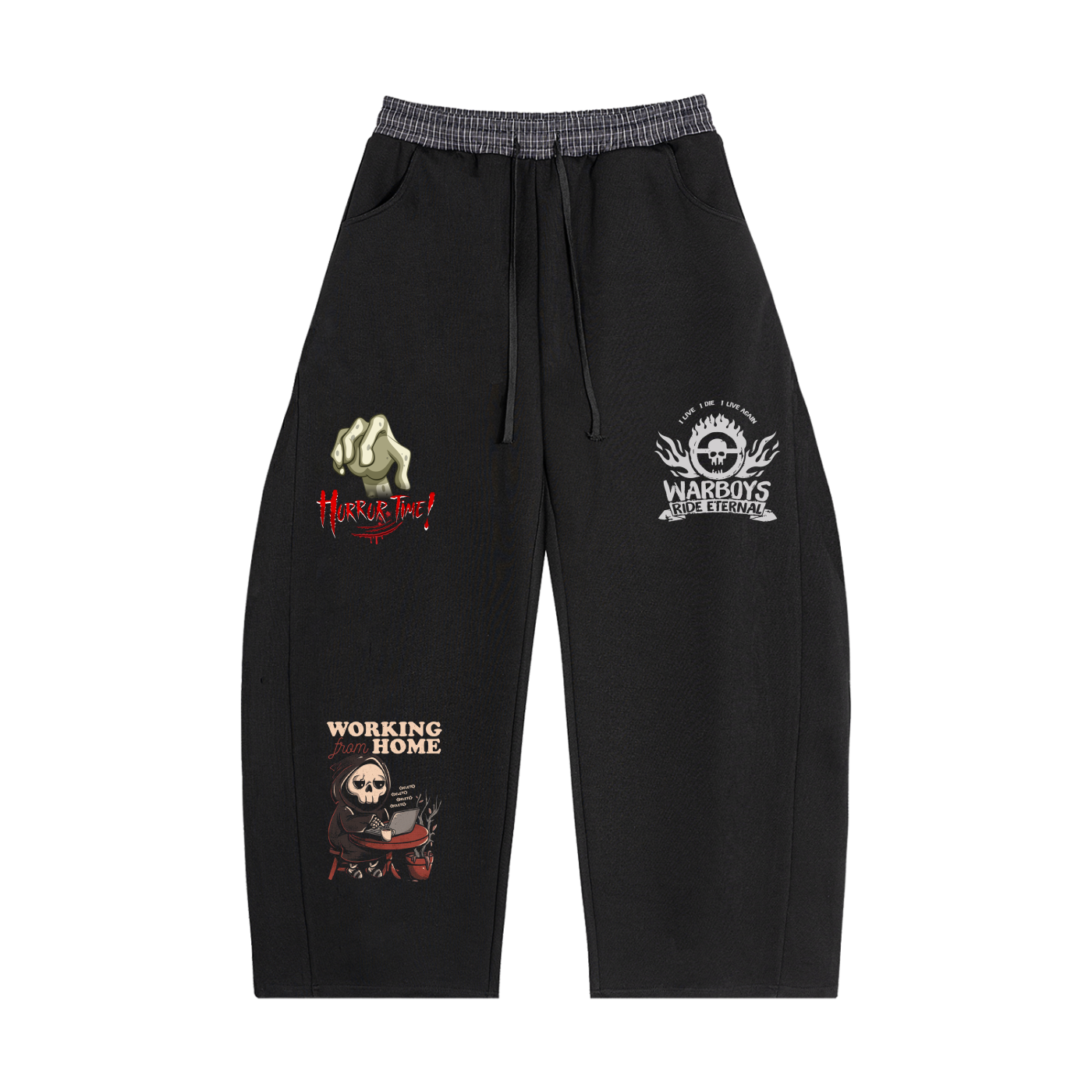 Goth Theme Graphic Unisex Plaid Waistband Barrel Sweatpants