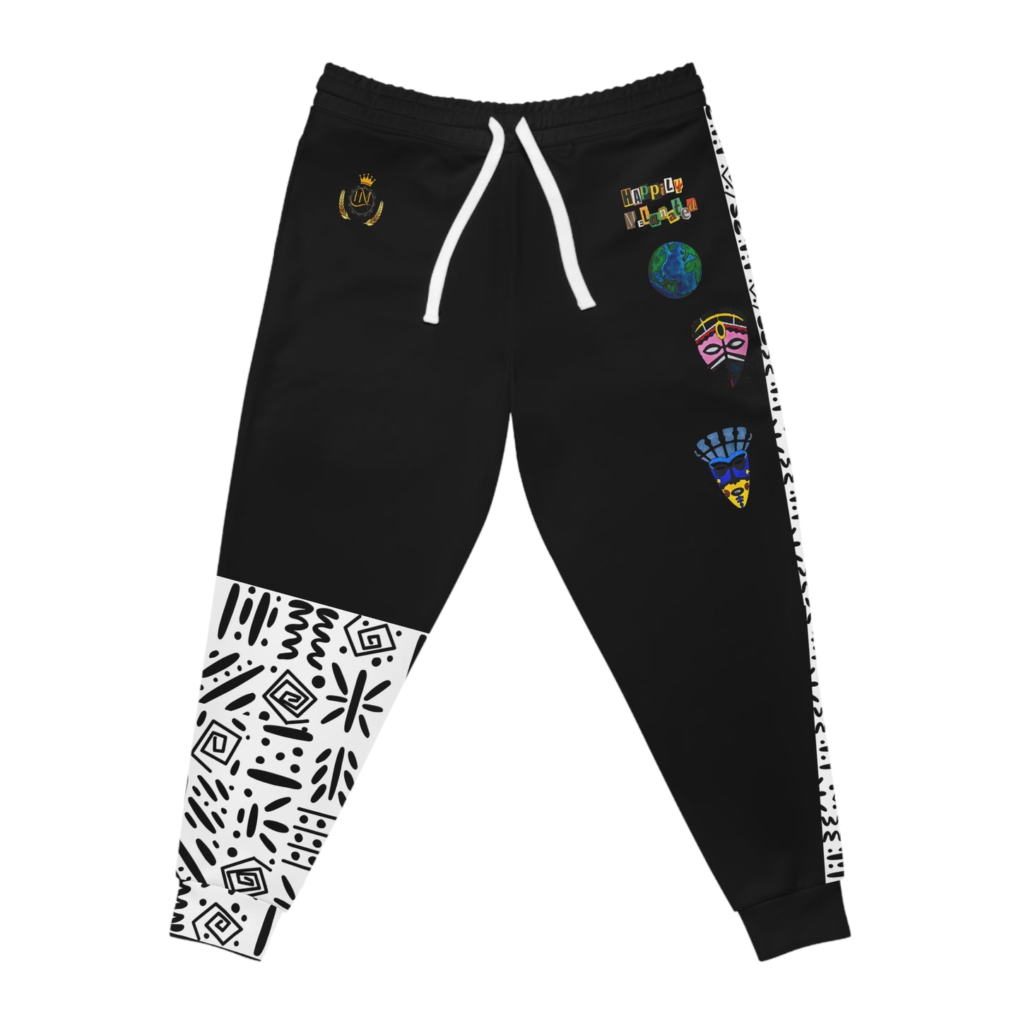 Handcrafted Afro Music Cartoon Art Athletic Joggers, Unisex Sweatpants, African Dance Jogging Pants