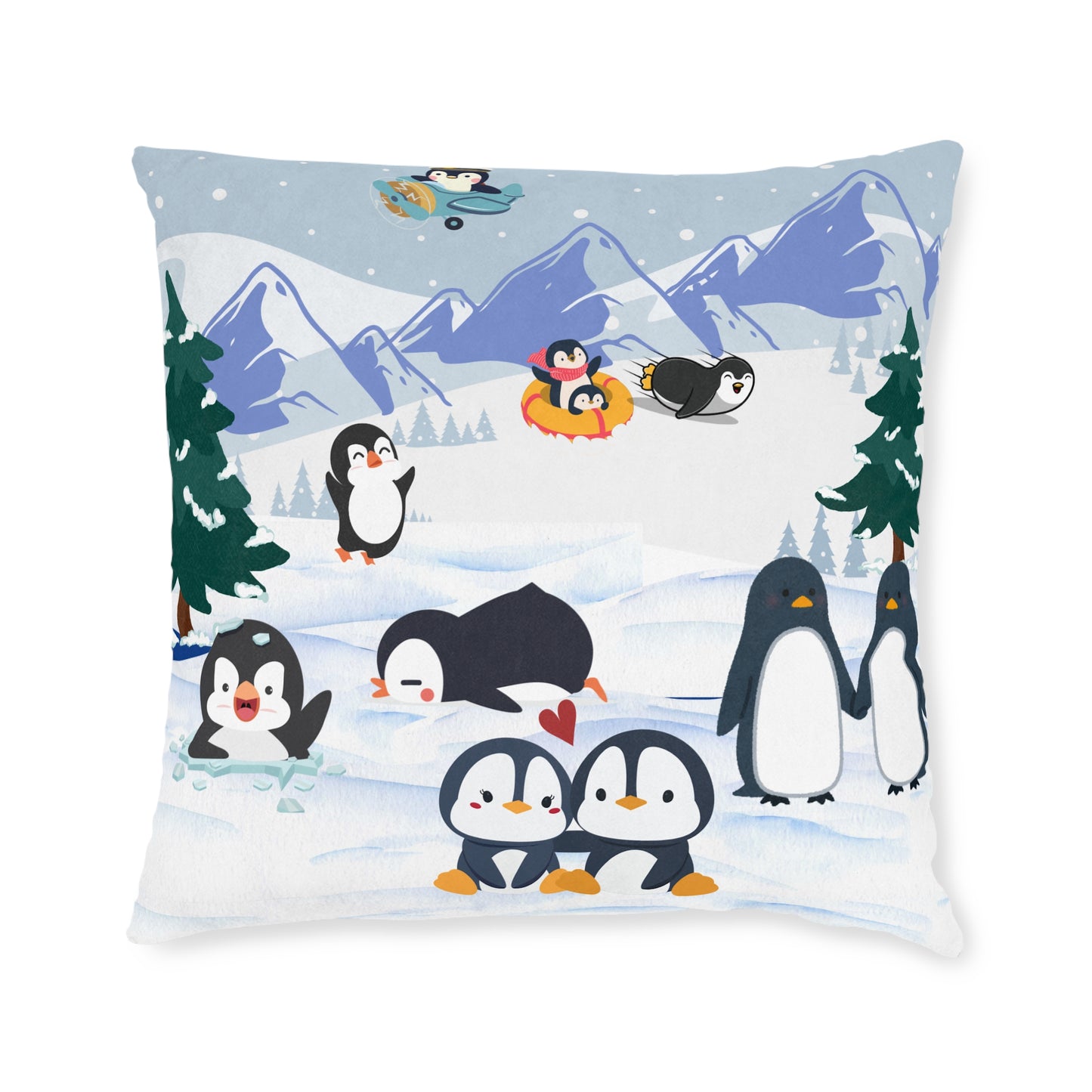 Cute Penguin Square Pillow, Cozy Winter Decor, Animal Lover Gift, Kids Room Accent