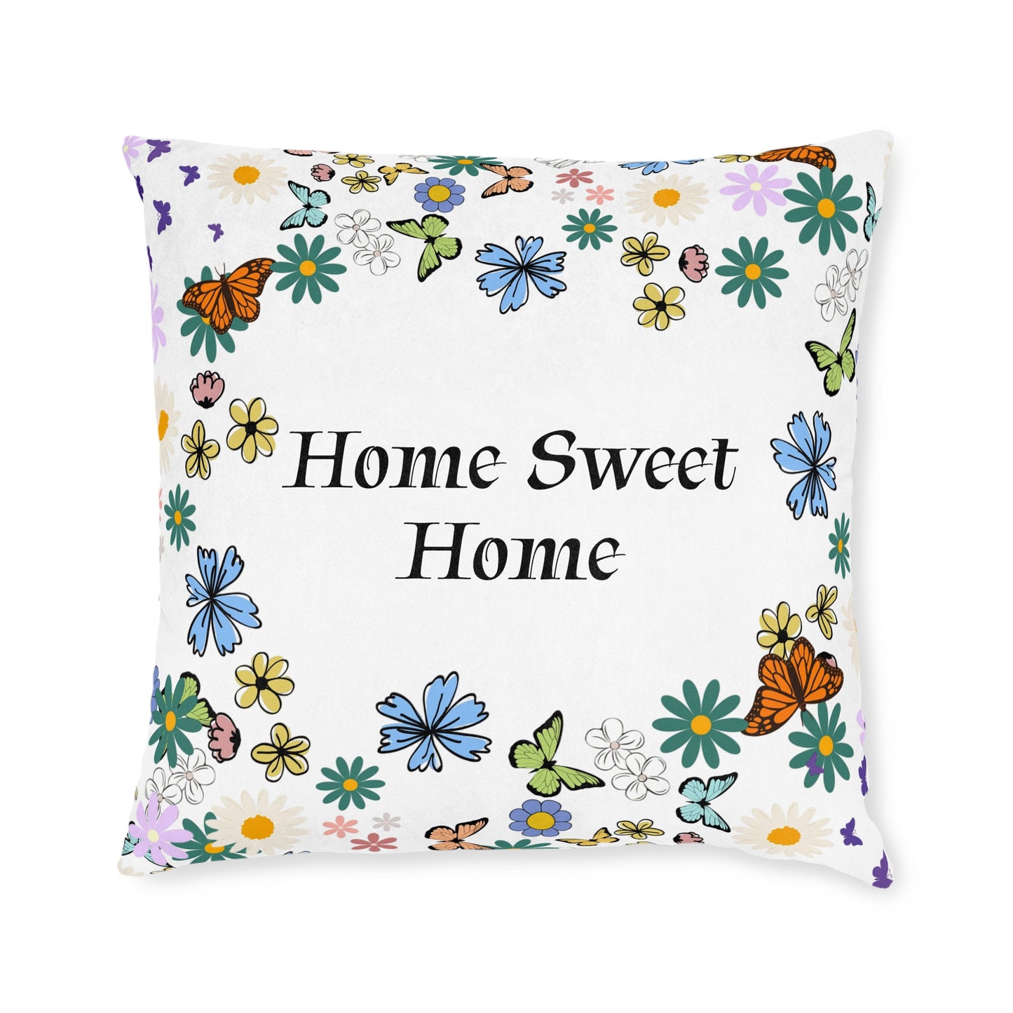 Floral Home Sweet Home Square Pillow - Cozy Decor for Living Room & Bedroom