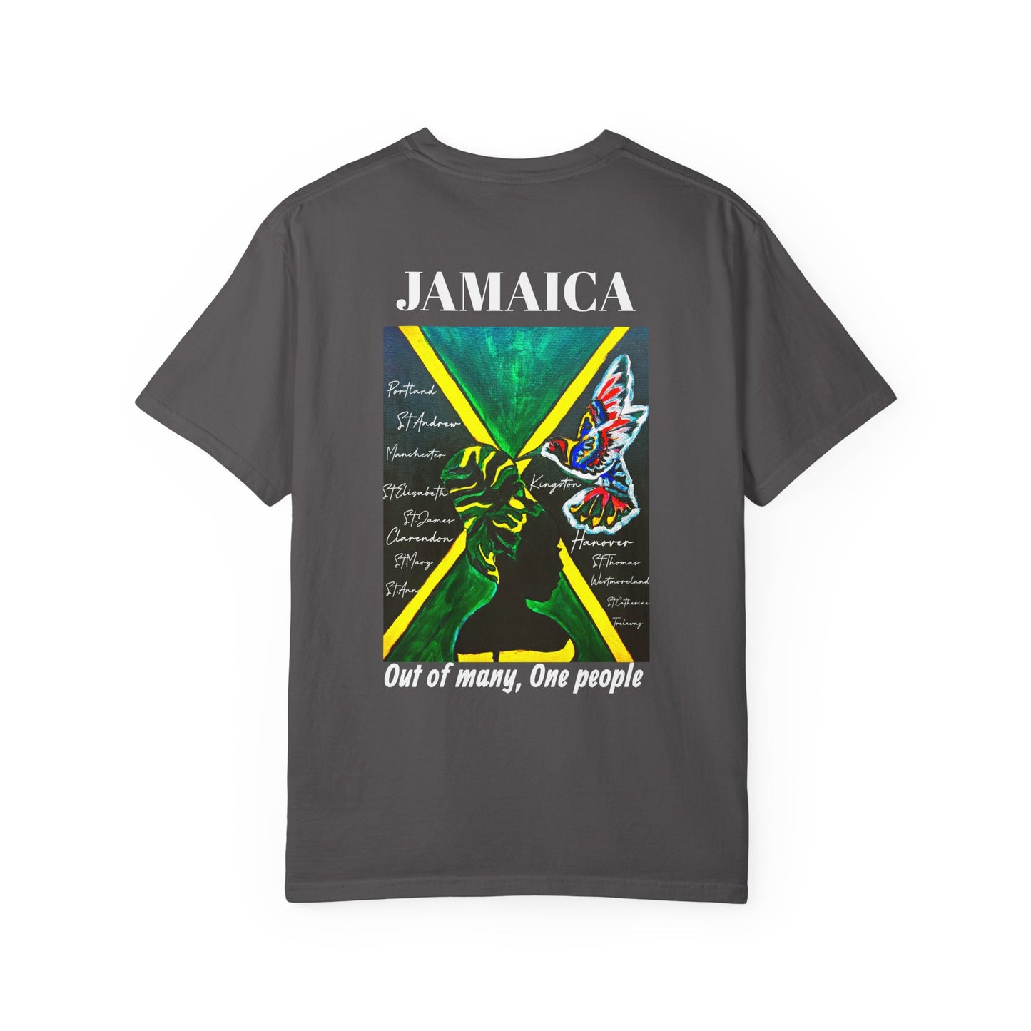 Handcrafted Jamaican Flag Art Graphic Tee, Unisex Garment-Dyed T-shirt