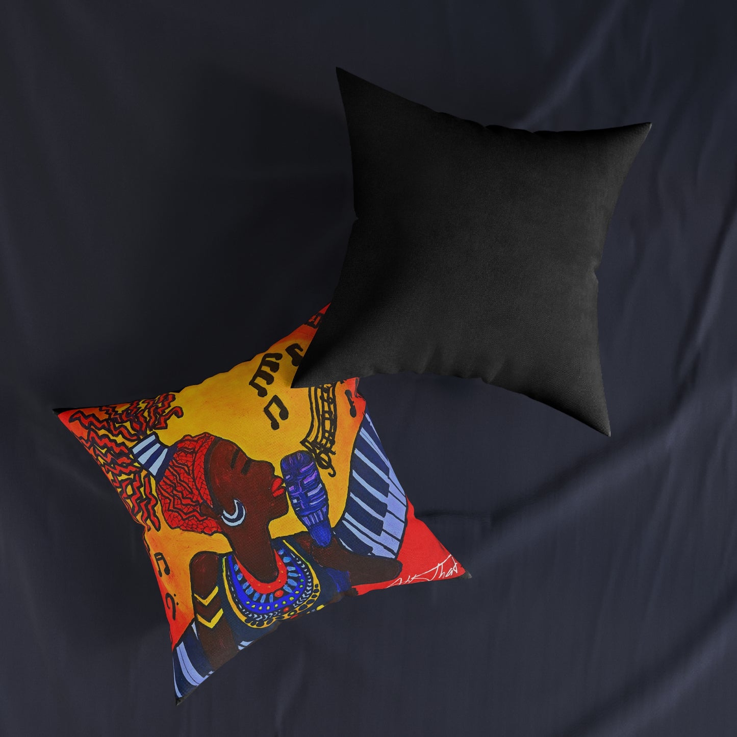 Musical Vibes Square Pillow | Colorful African American Art | Home Decor & Gifts