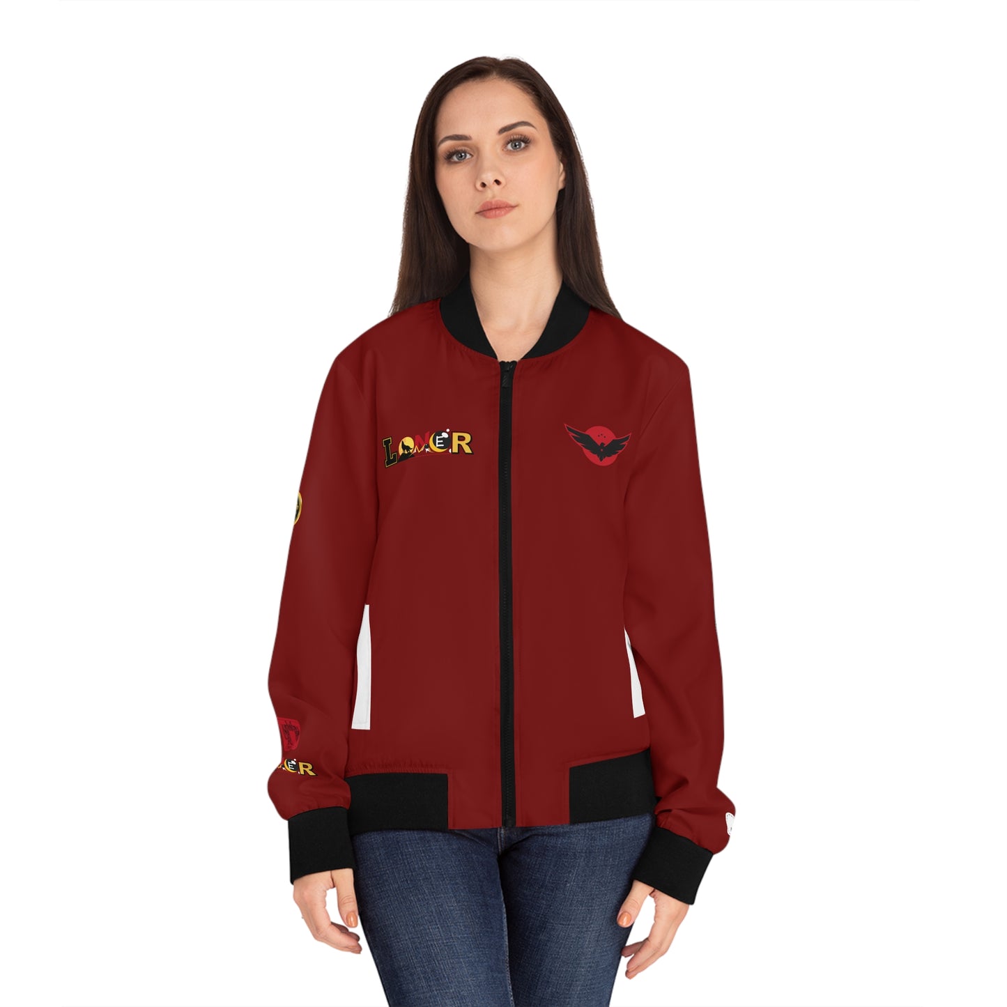 Skull Flames "Loner" Women's Bomber Jacket — Gothic Punk Graphic Outerwear