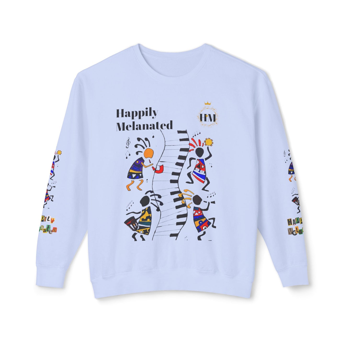 Hand-Drawn Afro Music Graphic Sweatshirt - Unisex Lightweight Crewneck