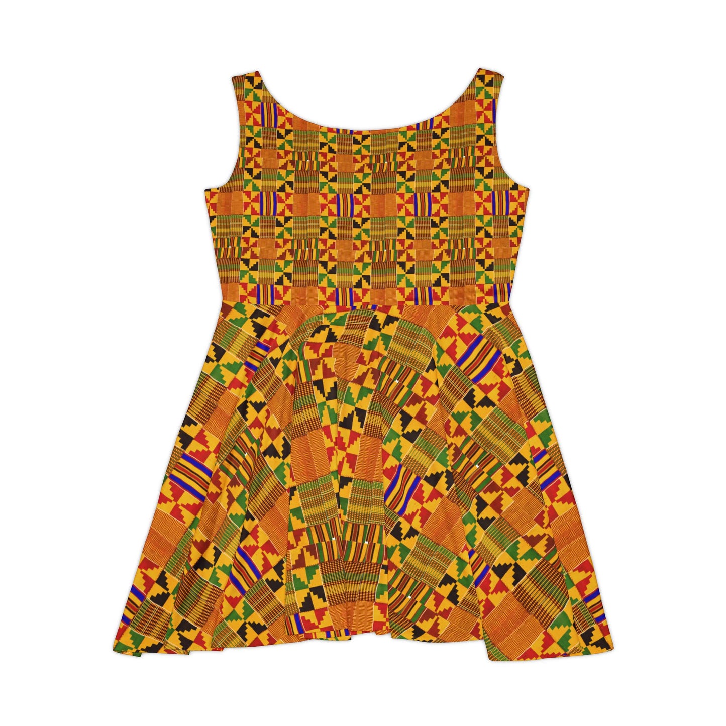 Kente Print Women's Skater Dress - African-Inspired Vibrant Pattern