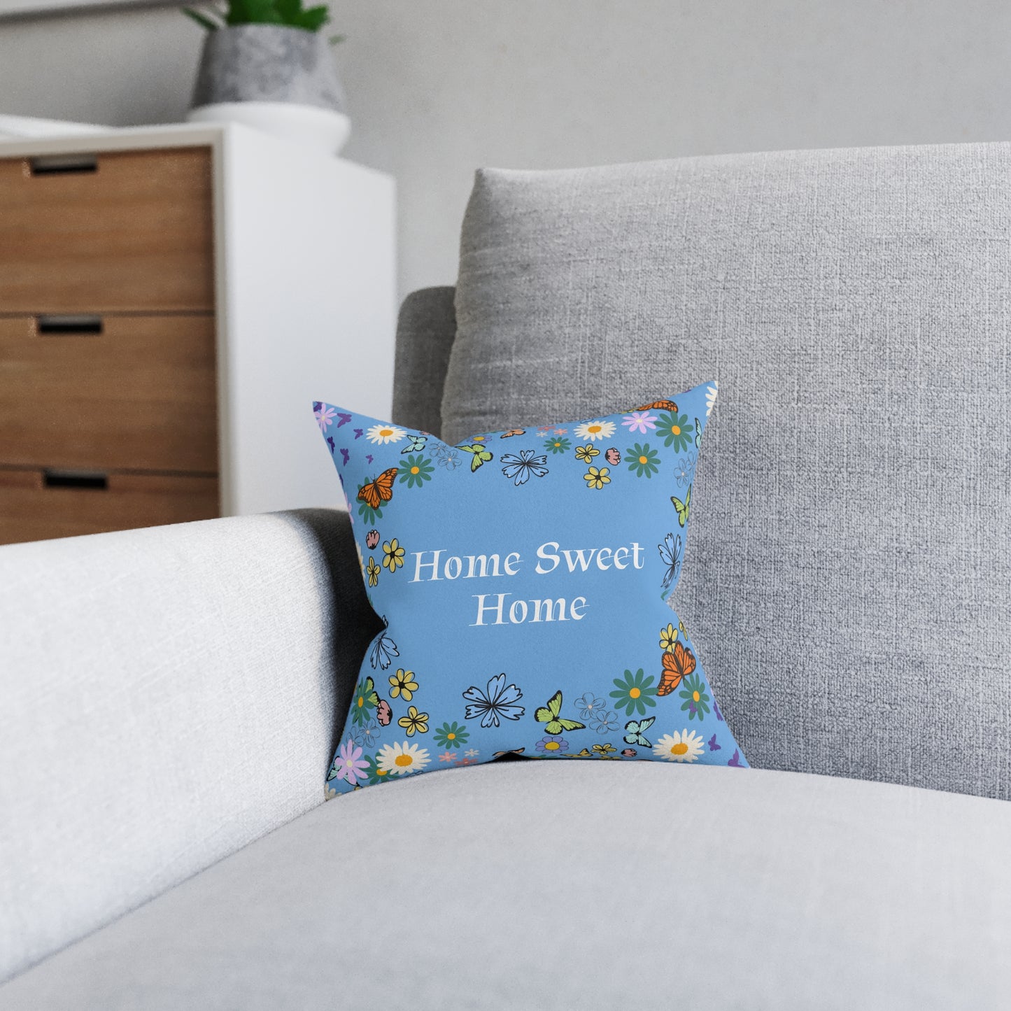 Floral Home Sweet Home Square Pillow - Cozy Decor for Living Room & Bedroom