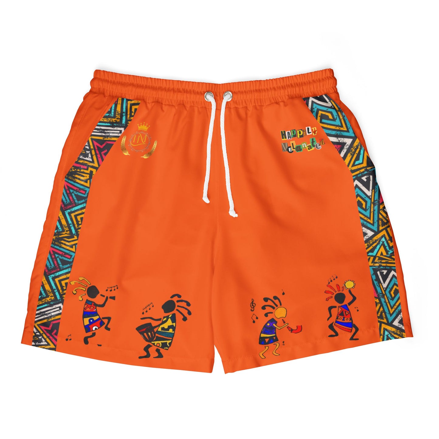 Unisex Afro Boho Swim Shorts with Colorful Tribal Prints, Summer Beachwear