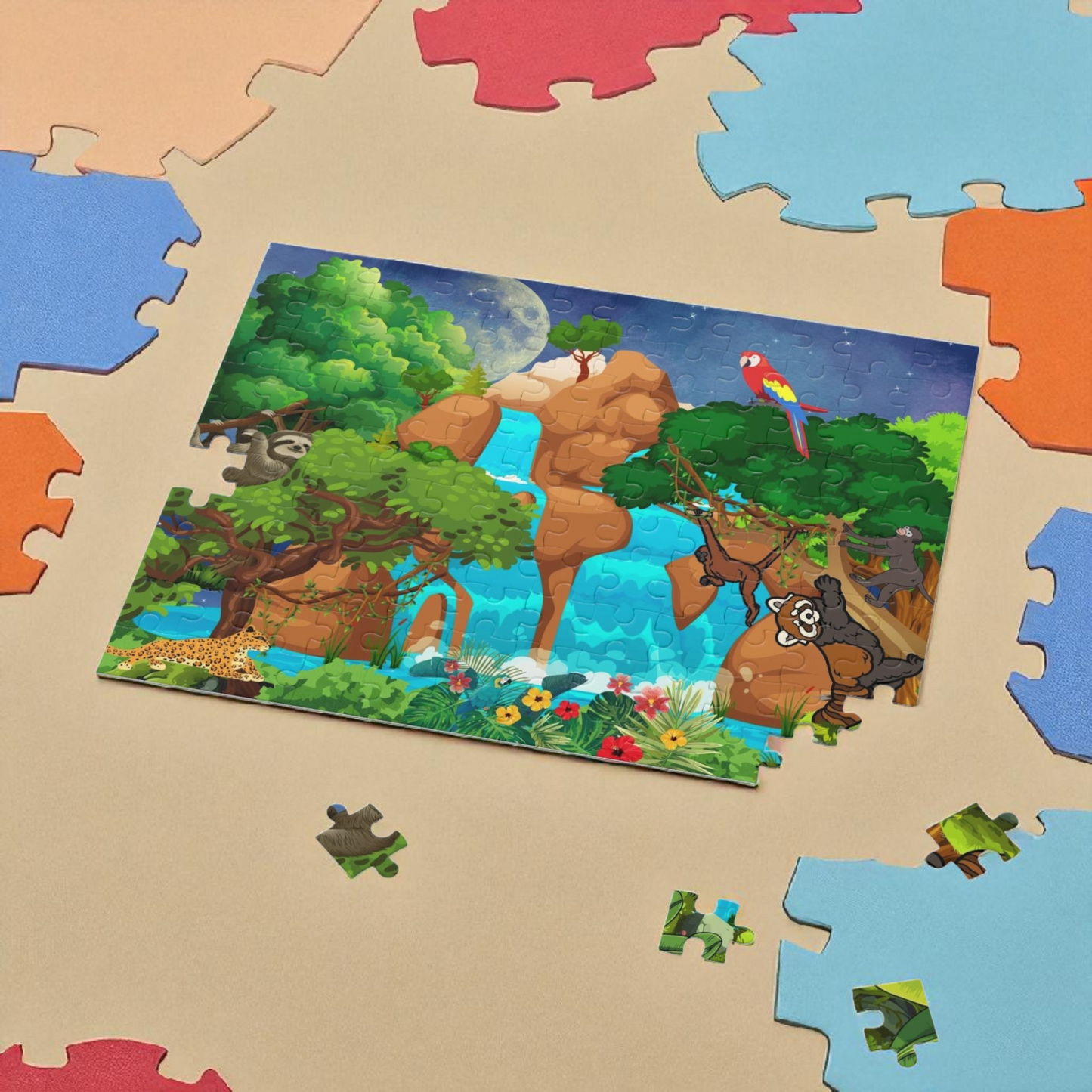 Vibrant Jungle Adventure Puzzle | 120, 252 & 500-Piece Options | Ideal Family Game Night