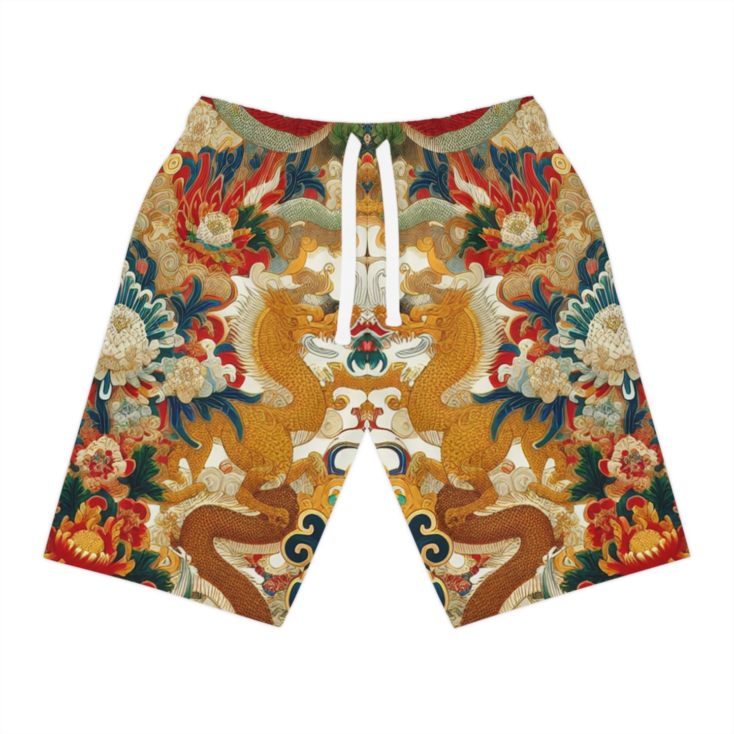 Vibrant Unisex Athletic Shorts for Summer Fun, Dragon Print Gym Shorts, Casual Long Shorts