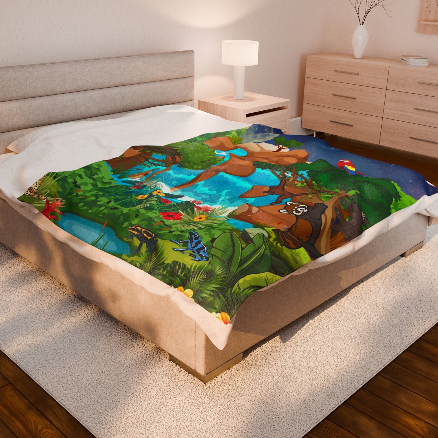 Tropical Jungle Velveteen Plush Blanket - Cozy Throw for Nature Lovers, Home Decor