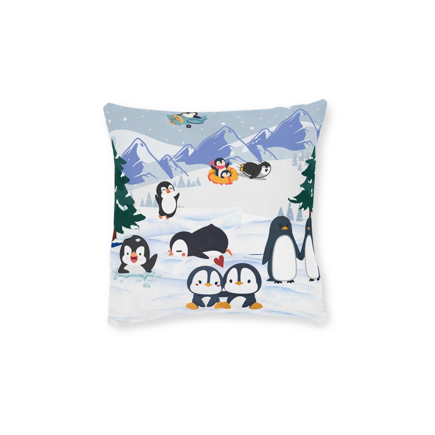 Cute Penguin Square Pillow, Cozy Winter Decor, Animal Lover Gift, Kids Room Accent