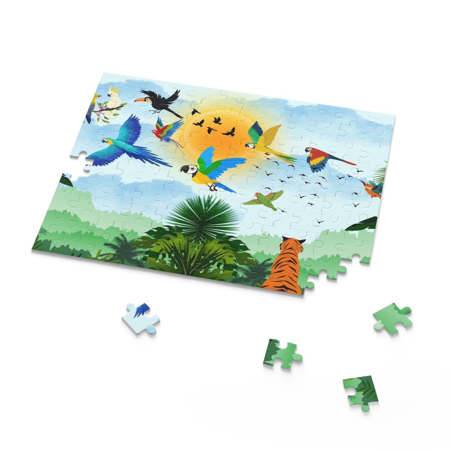 Vibrant Jungle Wildlife Puzzle - 120/252/500-Piece Tropical Scene