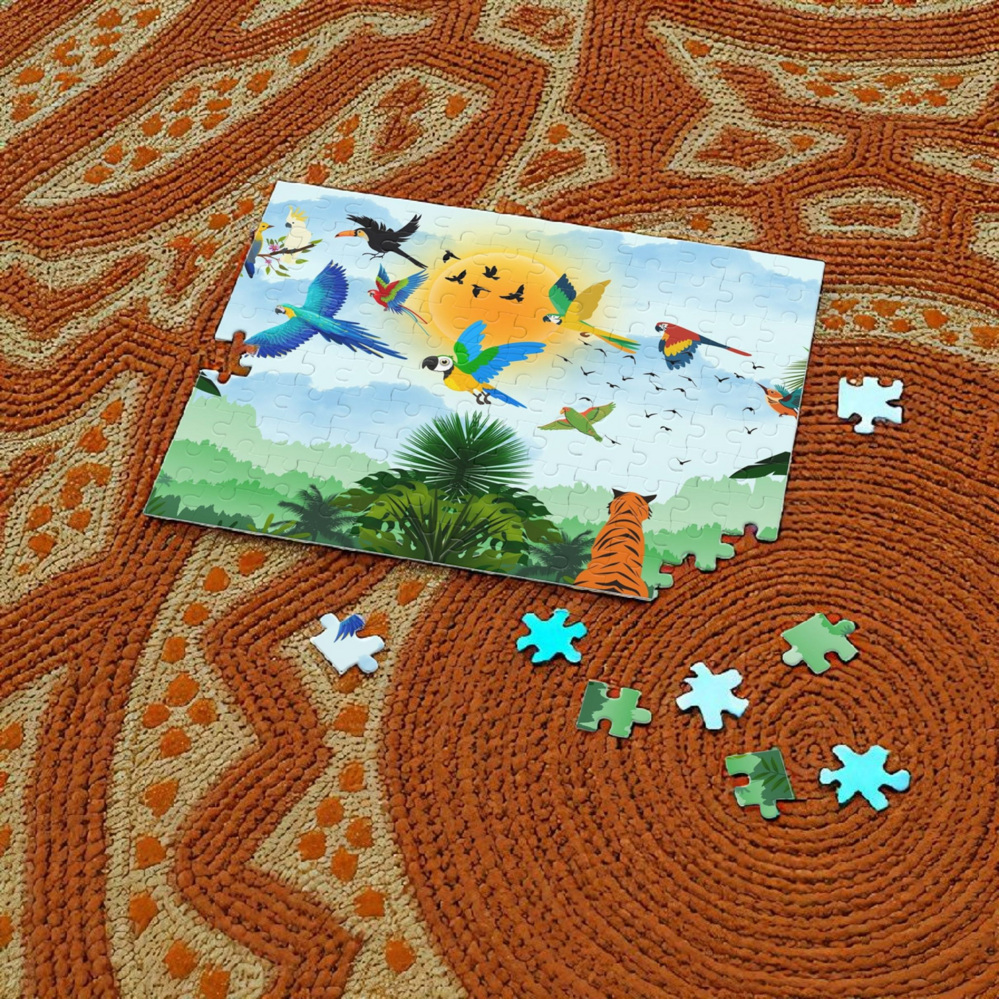 Vibrant Jungle Wildlife Puzzle - 120/252/500-Piece Tropical Scene