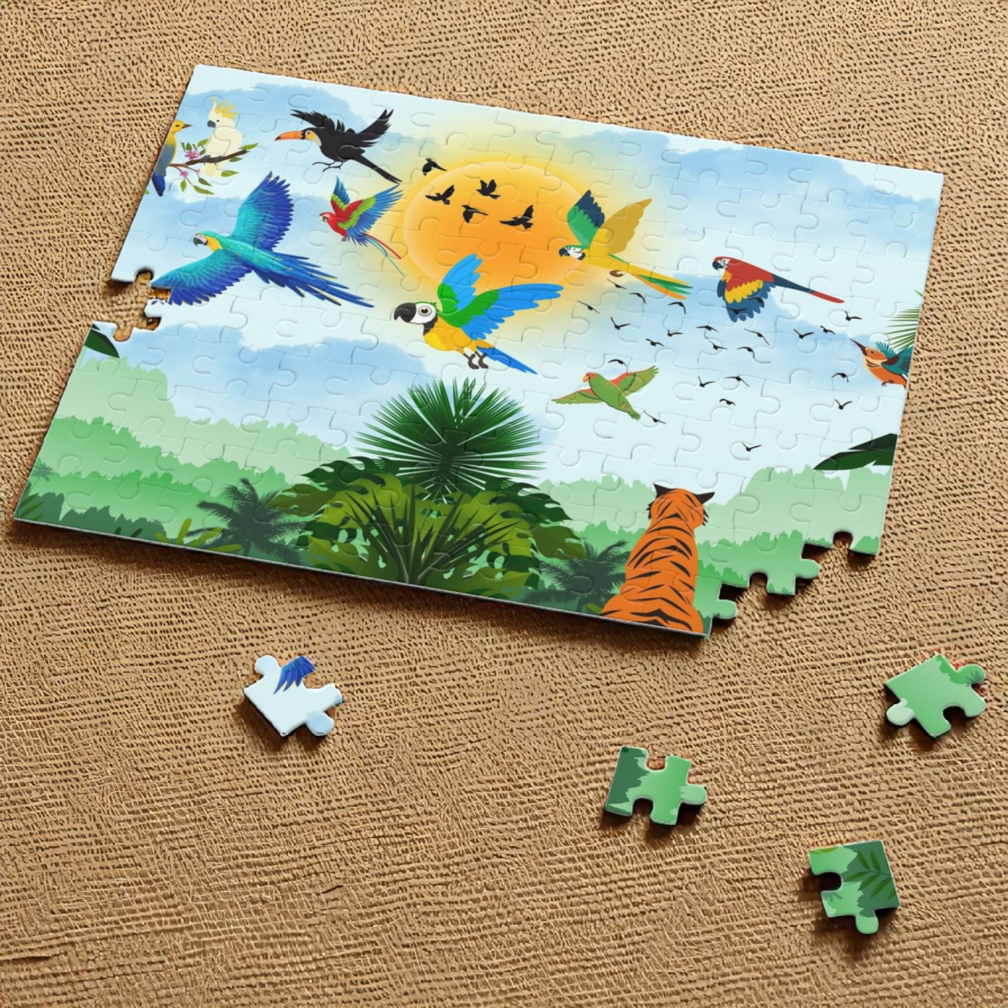 Vibrant Jungle Wildlife Puzzle - 120/252/500-Piece Tropical Scene