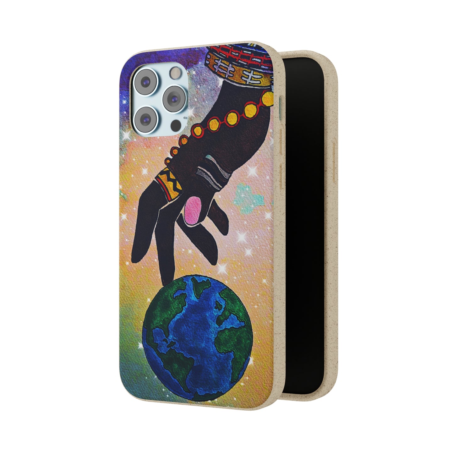 Artistic Biodegradable Case, Cosmic Ethnic Hand Design, Eco-Friendly Phone Accessory, iPhone and Android