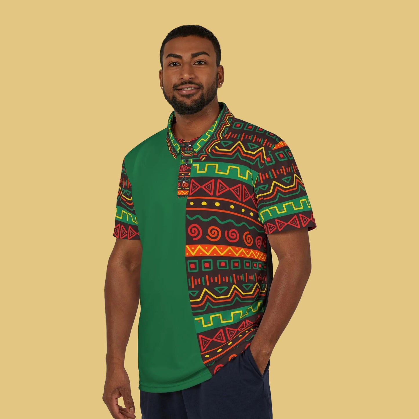 African Print Polo Shirt — Bold Kente-Inspired Pattern