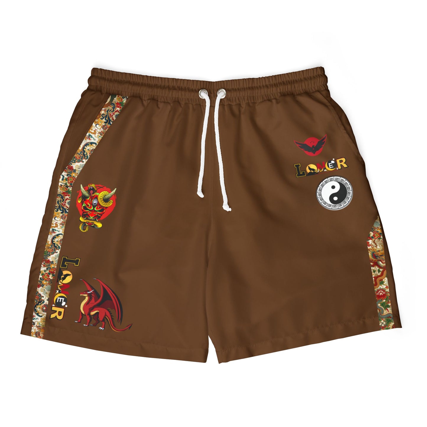 Dragon Graphic Swim Shorts, Unisex Beachwear, Summer Essentials