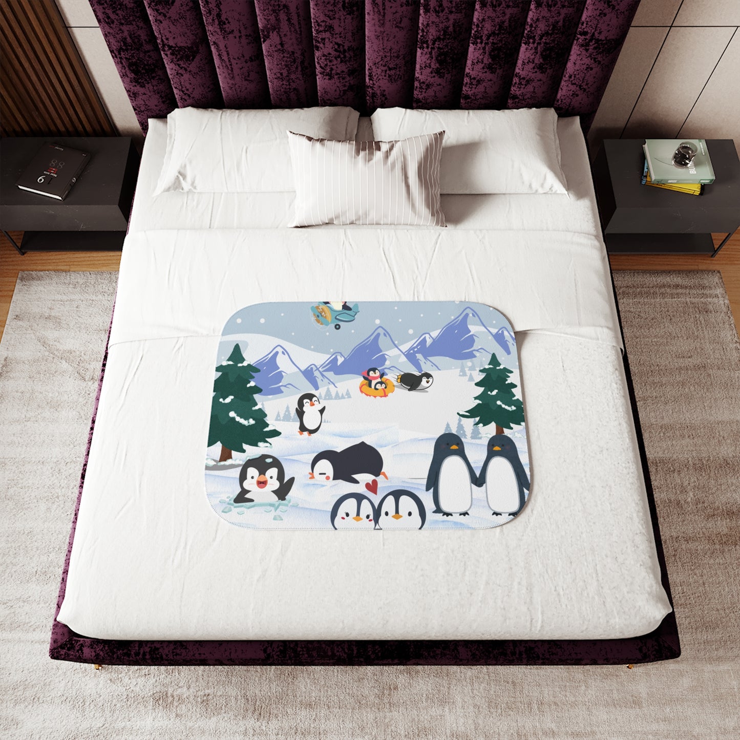 Cozy Sherpa Blanket with Fun Penguin Design | Warm Gift for Kids, Winter, Holiday, Home Decor, Snuggle Time