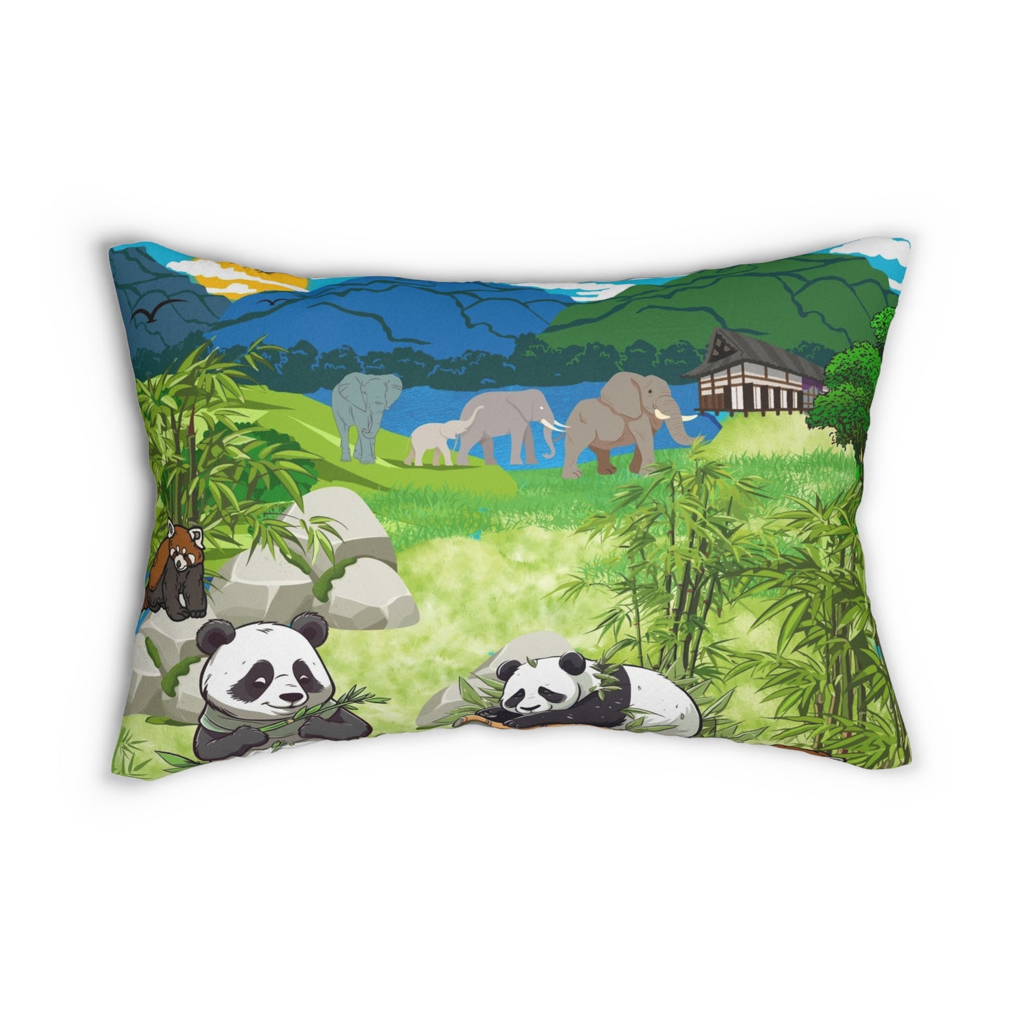 Cozy Wildlife Lumbar Pillow - Nature-Inspired Panda & Elephant Design