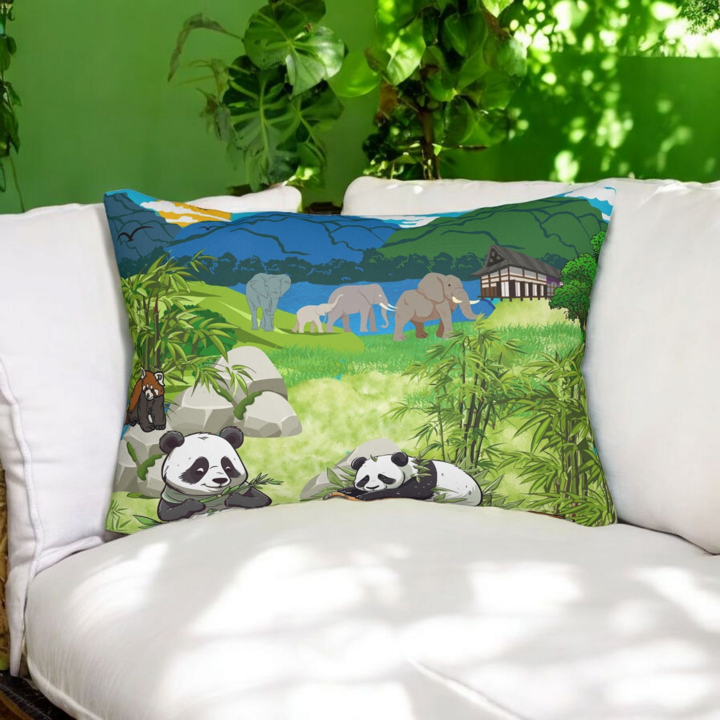 Cozy Wildlife Lumbar Pillow - Nature-Inspired Panda & Elephant Design