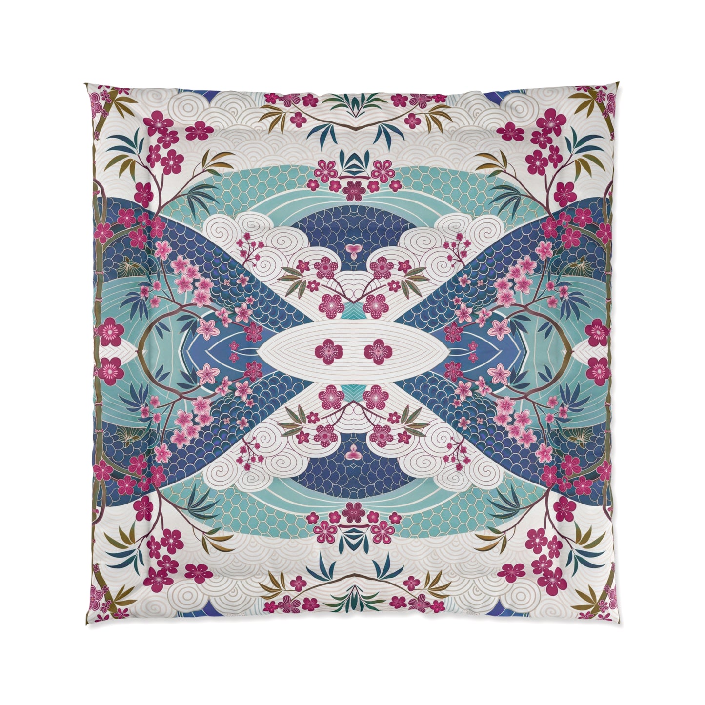 Japanese Floral Inspired Patterned Comforter - Cozy Bedding for Spring Decor