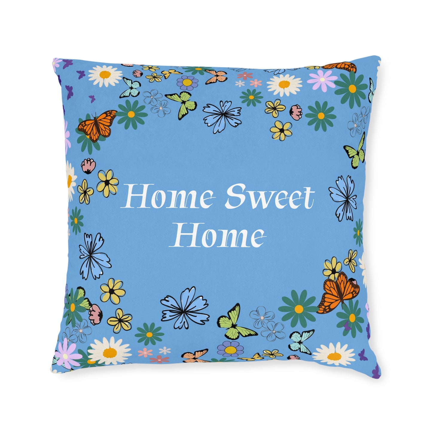 Floral Home Sweet Home Square Pillow - Cozy Decor for Living Room & Bedroom