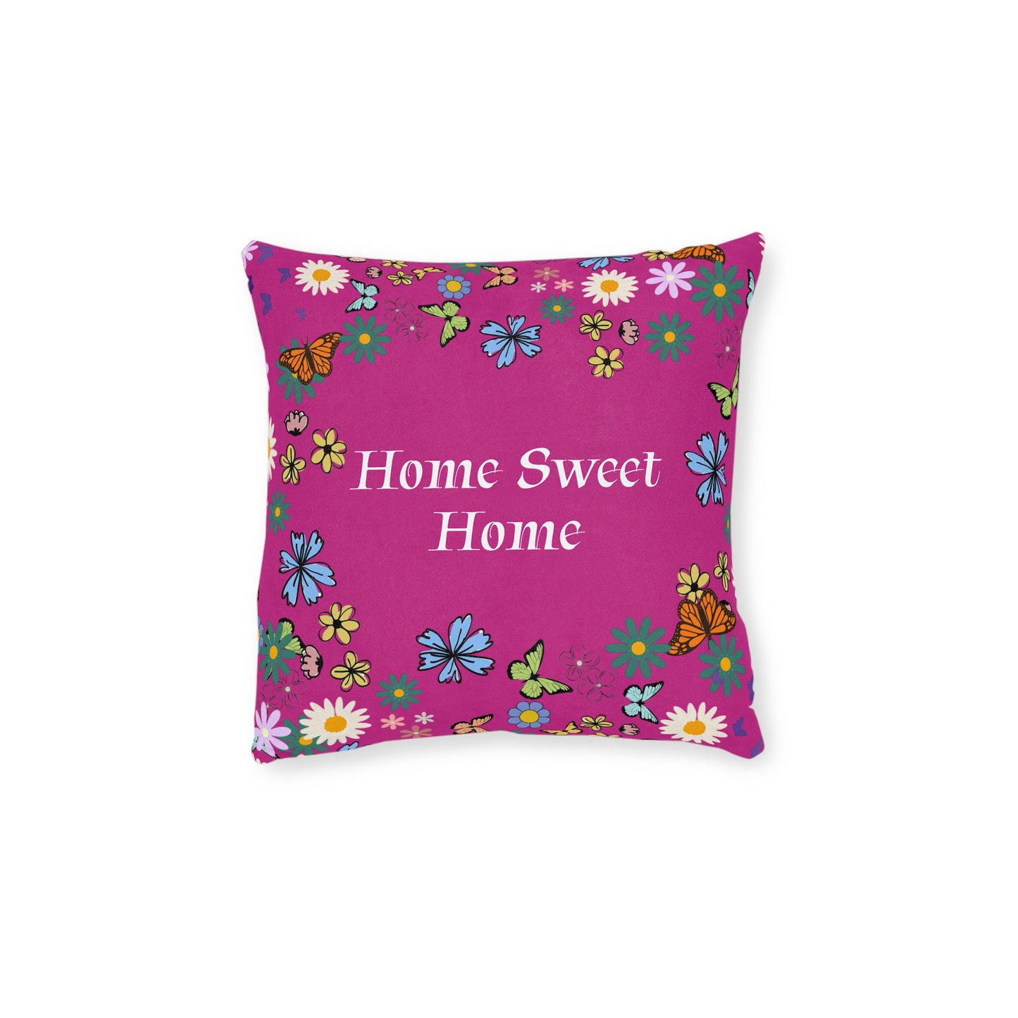 Floral Home Sweet Home Square Pillow - Cozy Decor for Living Room & Bedroom